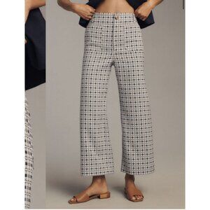 Anthropologie Colette Cropped Wide Leg Pants - Blue Dobby Jacquard Edition 33